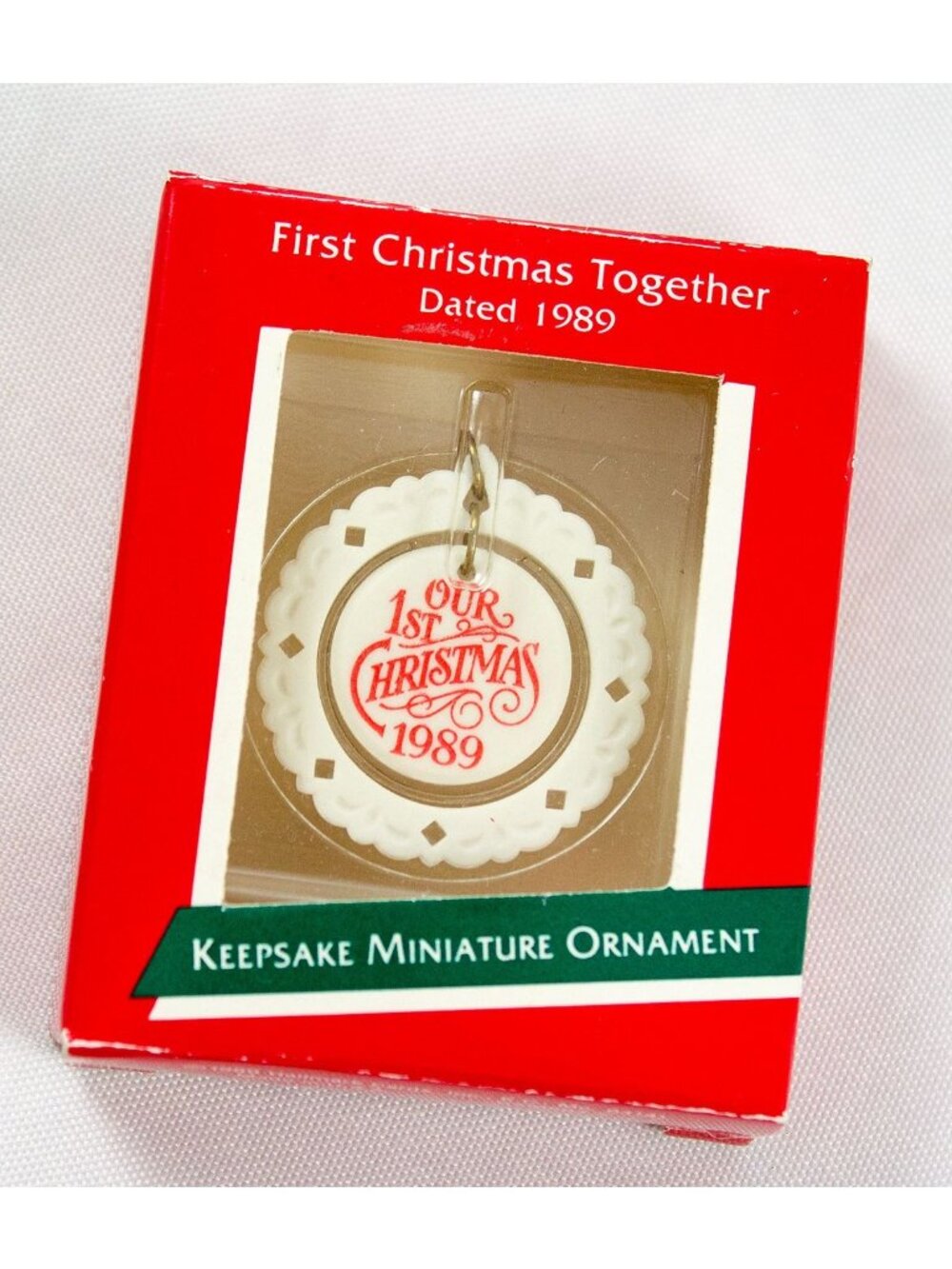 Hallmark KS First Christmas Together Filigree Ceramic Miniature Ornament 1989